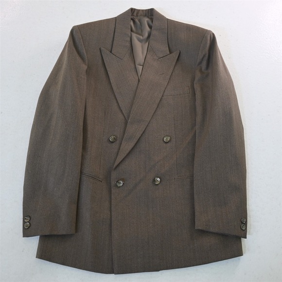 Mens 38R Brown Herringbone Double Breasted Blazer Suit Jacket Sport Coat‎